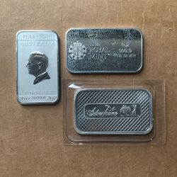 Three 1oz Silver Bars .999 Fine 