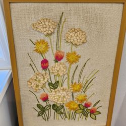 Vintage Floral Crewel Art