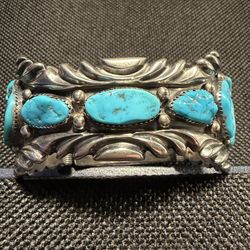 Navajo Made Turquoise And Silver Watch Cuff Made by B. Touchin Missing The Watch