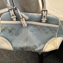 Coach Light Blue And White Bag