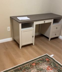 MOVING 9/19 Must GO (Antique white and brown desk sewing desk computer desk craft desk