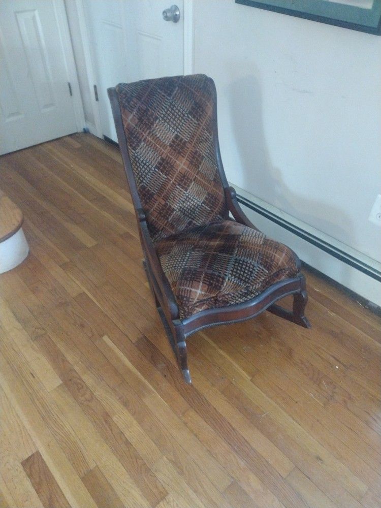 Vintage Upholstered Antique Rocking Chair