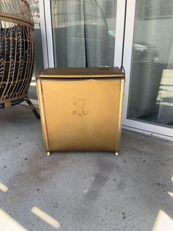 Mid-century modern gold vintage clothing hamper storage hamper