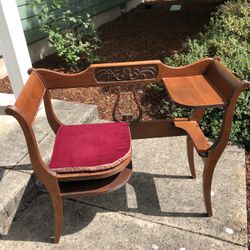 Antique Telephone Desk With Shelf Solid Wood, Stable To Sit On 