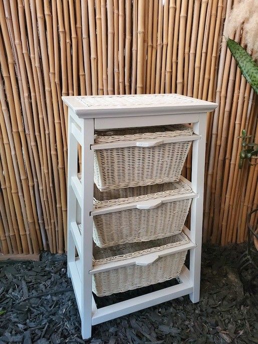 Wood Tower Wicker Drawers