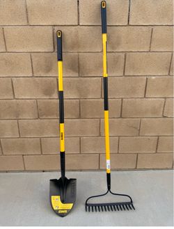 49 in. Fiberglass Handle Carbon Steel Digging Shovel and 60 in. Fiberglass Handle 16-Tine Bow Rake