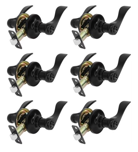 Privacy Door Lever Heavy Duty, 6 Pack Matte Black Left/Right Door Handles Reversible Wave Style Keyless Handing Lever, Bathroom and Rooms Privacy Door