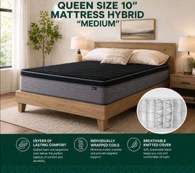 Queen size 10" hybrid mattress pocketed  coils. "Medium"