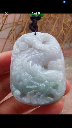 Certificate Jadeite jade Lavender Green Burmese Wealth Dragon Fish pendant 