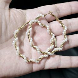 14k Gold Plated Pearl Hoops 