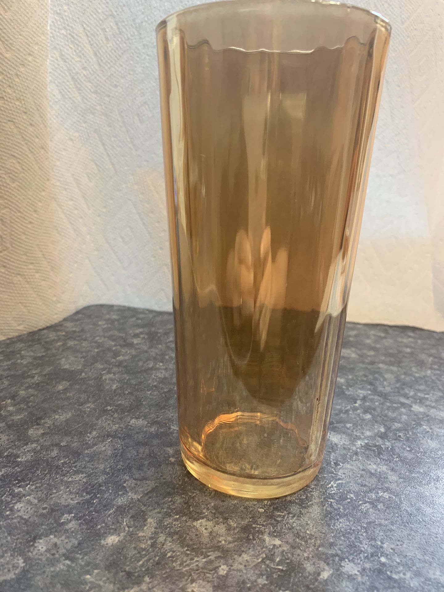 Gold Carnival Glass Drinking Glass 6” High 3” across