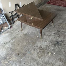 Mid-century modern two-tier boomerang corner table from the 1950s