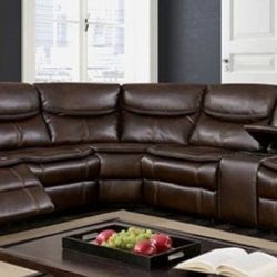 Brand New Brown Super Plush Leather Reclining Sectional Sofa 