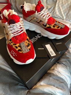 Versace Chain Reaction Sneakers Red Leopard, US 11