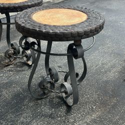 2 Iron Outdoor Side Tables Made With Coconut Shells 