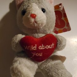 Cute Small 4" Kitty Kitten Cat Holding Wild About You Heart Plush 