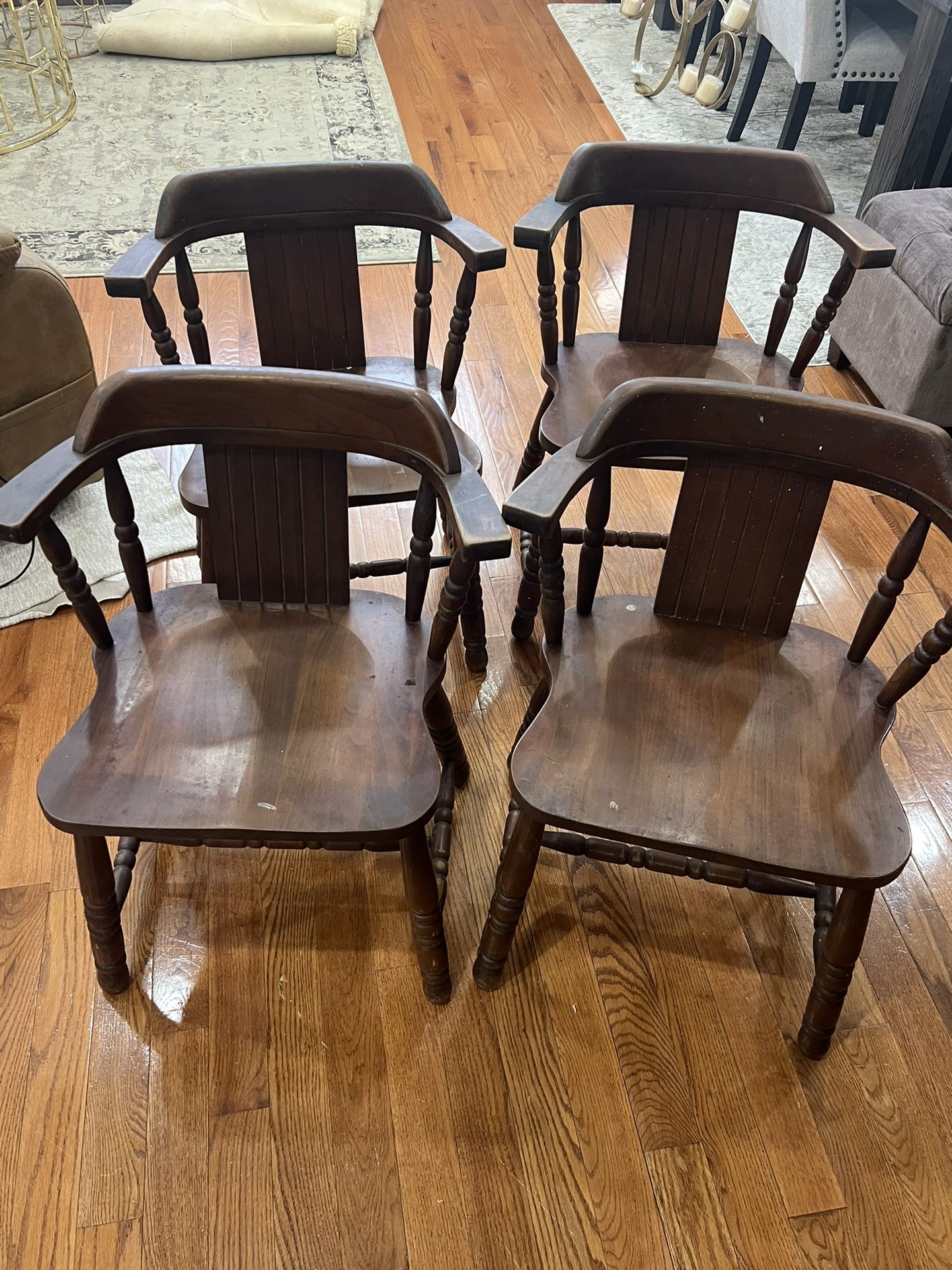 1970s Slavic Solid Cherry Low Back Windsor Chairs set of