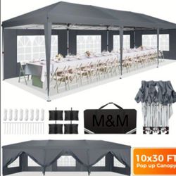 10x30 Pop Up Canopy with 8 Sidewall,Heavy Duty Canopy UPF 50+ All Season Wind Waterproof Commercial Outdoor Wedding Party Tents for Parties Canopy