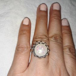 Opal Silver Ring Size 6, New.