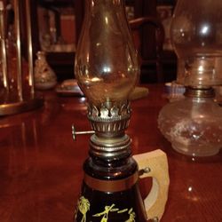 Oil Lamp Vintage 5 " Base Tall 9" Tall With Glass