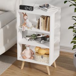 End Table 3-Tiers White Beside Table Modern Nightstand Wooden Open Storage Cabinet Organizer 