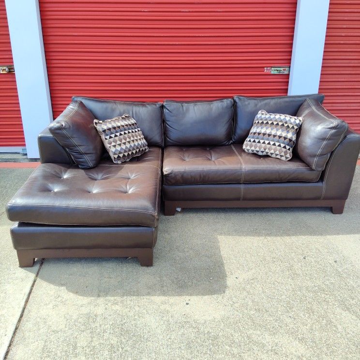 FREE DELIVERY- Brown Leather Sectional Sofa w/ Chaise