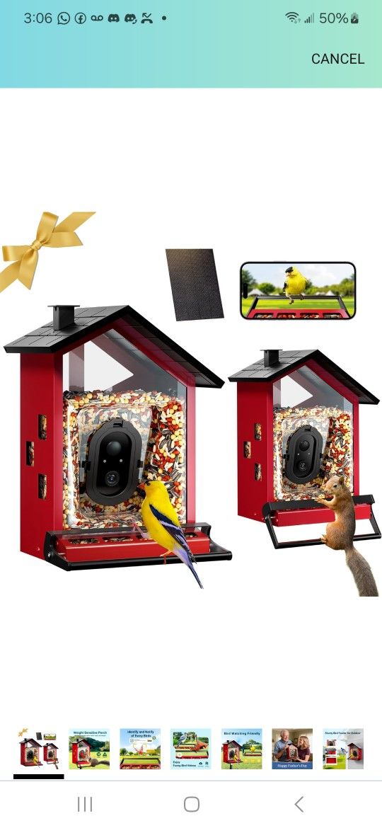Smart Bird Feeder with Camera Solar Powered Squirrels-Proof, AI Identify Bird Species & Instant Arrival Notification Camera, CCPA Data Security, Metal