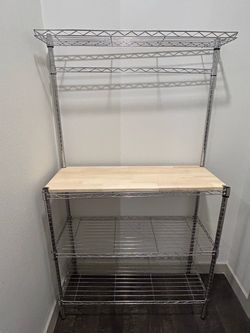 Chrome Wire Baker's Rack with Wood Shelf