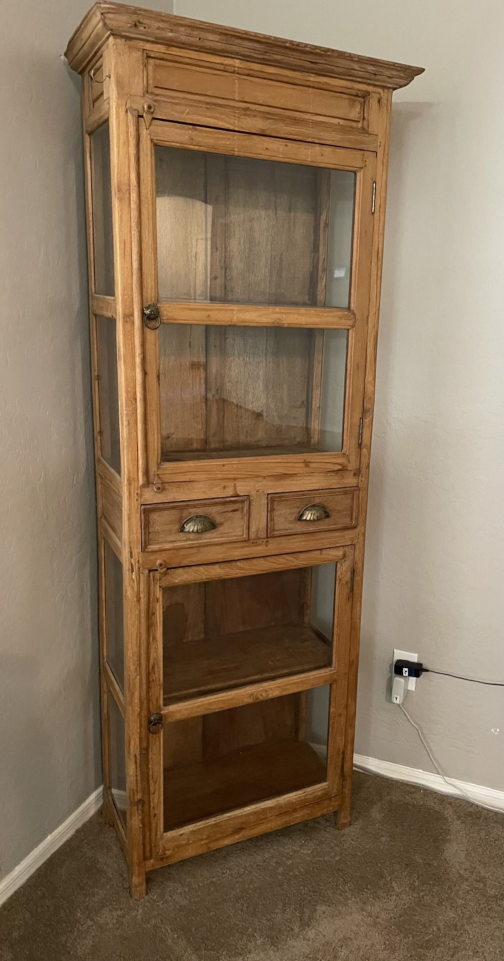 Wood and Glass Cabinet 72” H x 29” W x 13” D