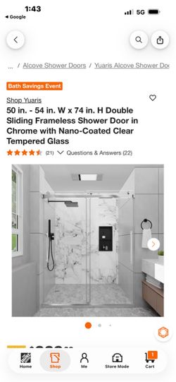 Yuaris 50 in. - 54 in. W x 74 in. H Double Sliding Frameless Shower Door