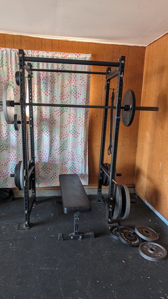 Power rack, Bench, Weights and More 