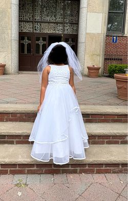 Girls White First Communion Dress with Veil