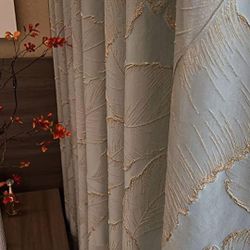 Rich Soft Grey Color With GOLDEN LEAF Curtain