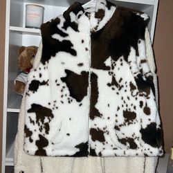 Cow Print Sherpa Vest