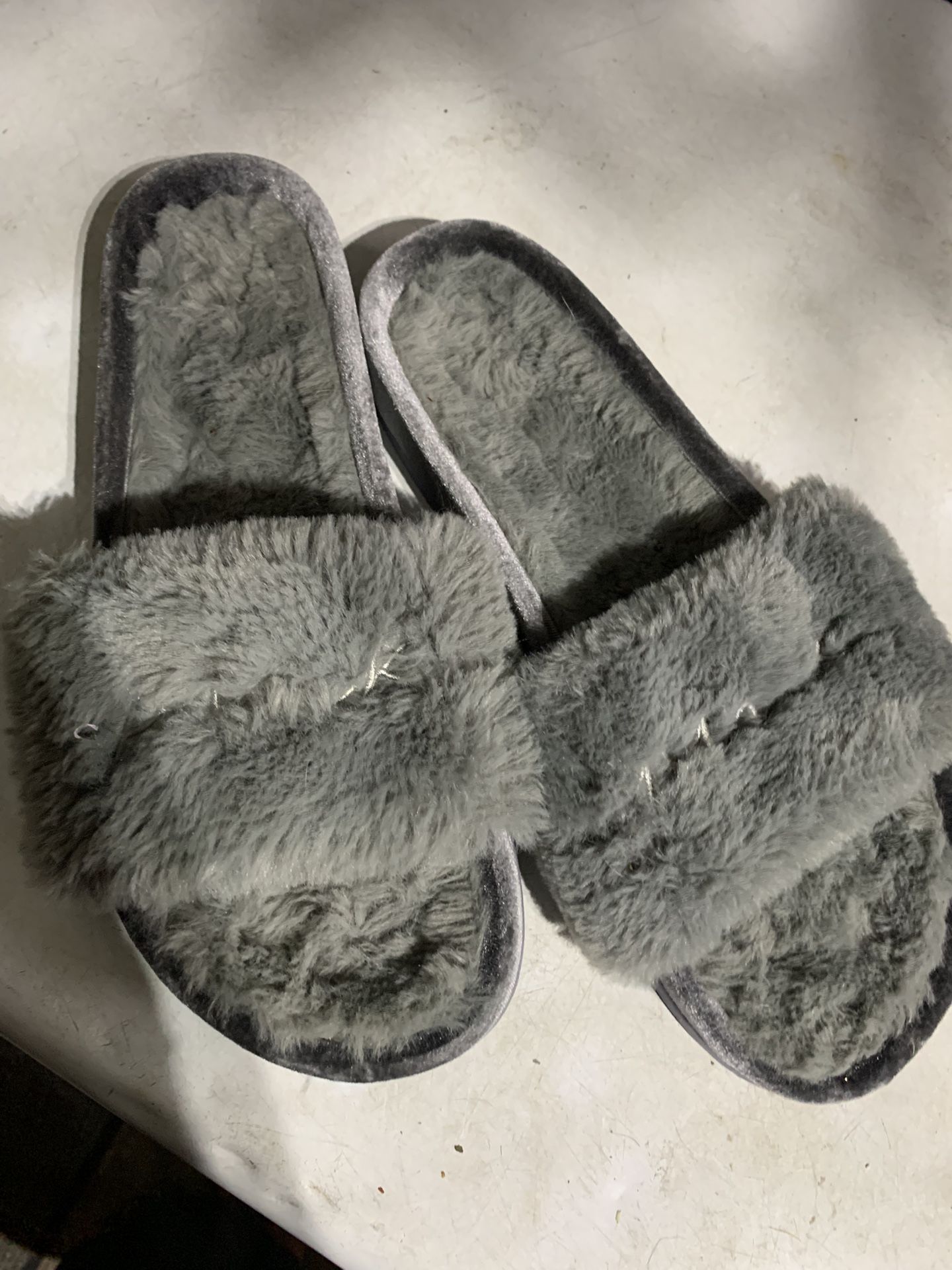 Grey Fur Slippers