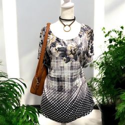 Plus Size 3X Style & Co. Black and Gray Floral Plaid Blouse