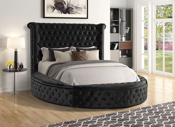 Black Velvet Queen Round Storage Bed Frame
