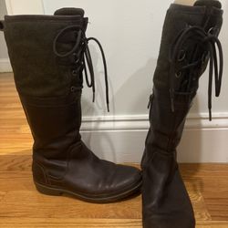 UGG Elsa Tall Lace Up Leather Shearling Boots 