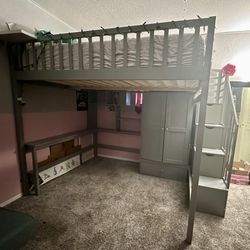 Full Size Loft Bed w/storage And Dresser 
