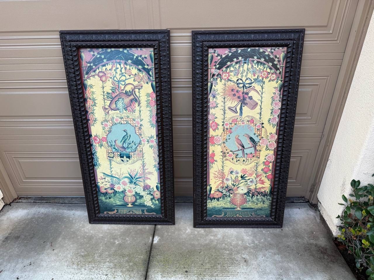 Victorian Style Bird & Floral Prints on Panels – Set of 2