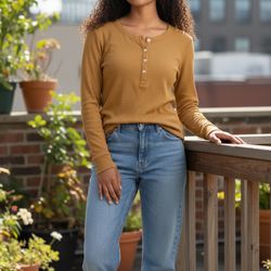 Rag & Bone Mustard Long Sleeve Henley XS Soft Knit Minimalist Top