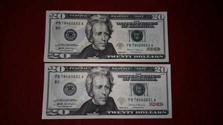 2017 Uncirculated $20 Dollar Bills with Chronological Serial Numbers