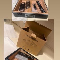  Humidor, Full Glass Top Cigar Box with Humidifier and Hygrometer, Drop-proof Crushproof Cigar Case, Cedar Wood Lining Storage Box with Divider for 20