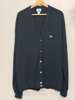 80's Vintage Preppy Izod Lacoste Cardigan Men's Big 2X Navy Made USA Grandpacore