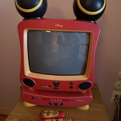 Vintage Disney Mickey Mouse TV With Cd Player And Remotes