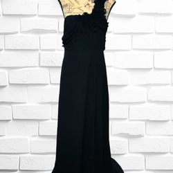 Lulu’s Women’s Size Large Elegant Invite Black Ruffled One-Shoulder Maxi Dress
