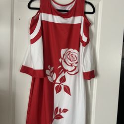 New Red N White Floral Dress Size Large Dress