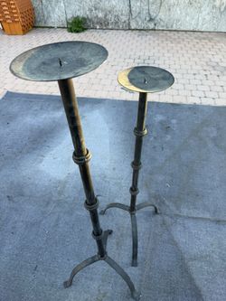 Set of 2 Tall Wrought Iron Candle / Plant Pedestal Stands