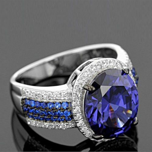 "Royal Blue Oval Zircon Multi Row Elegant Silver Trendy Rings for Women, PD552