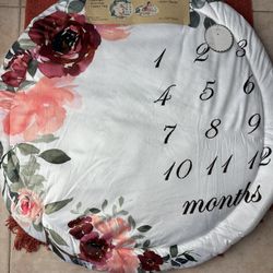 New with Tag Never Used Baby Girl Milestone Playmat Tummy Time Rose White Pink Floral
